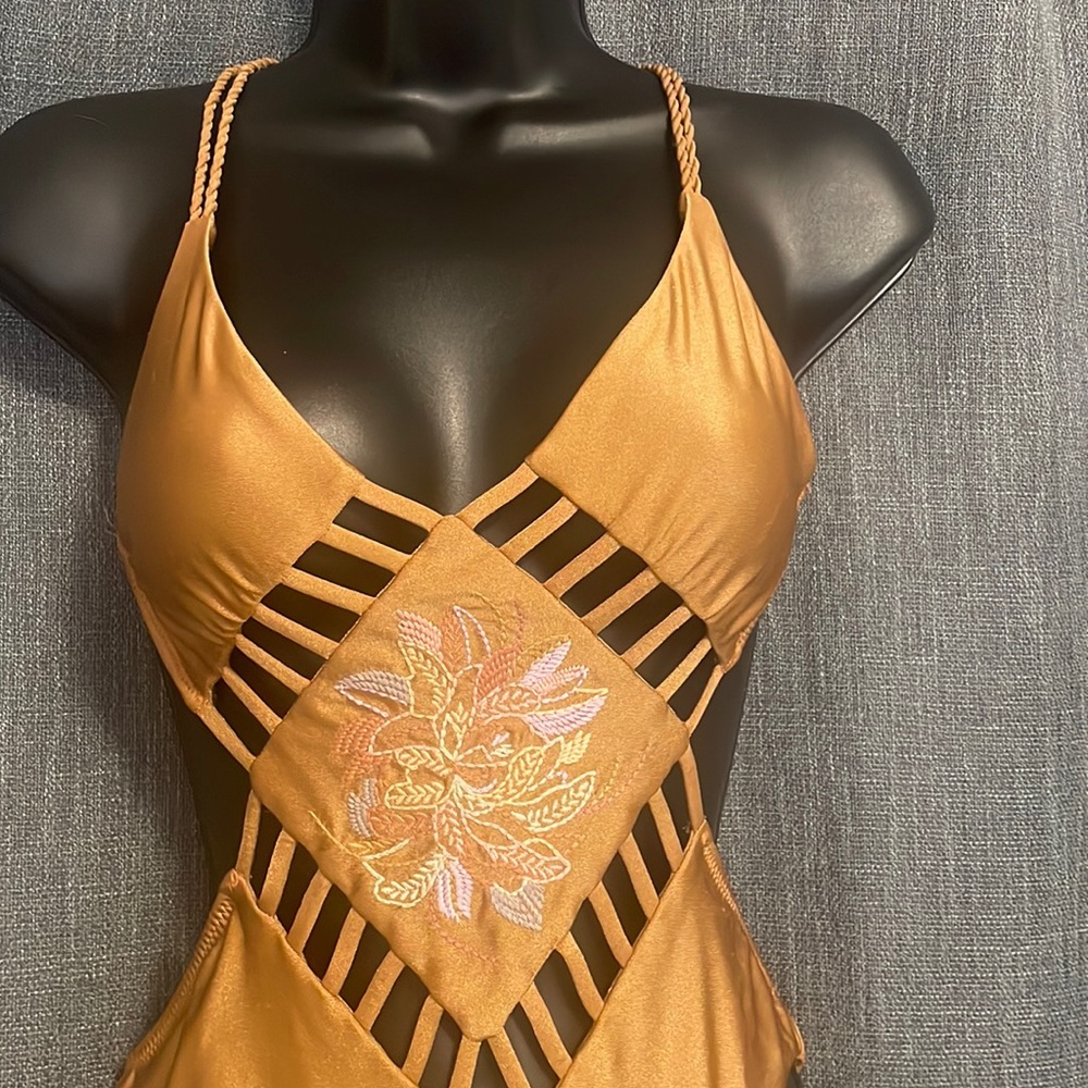 Ale by Alessandra light brown embroidery Monokini